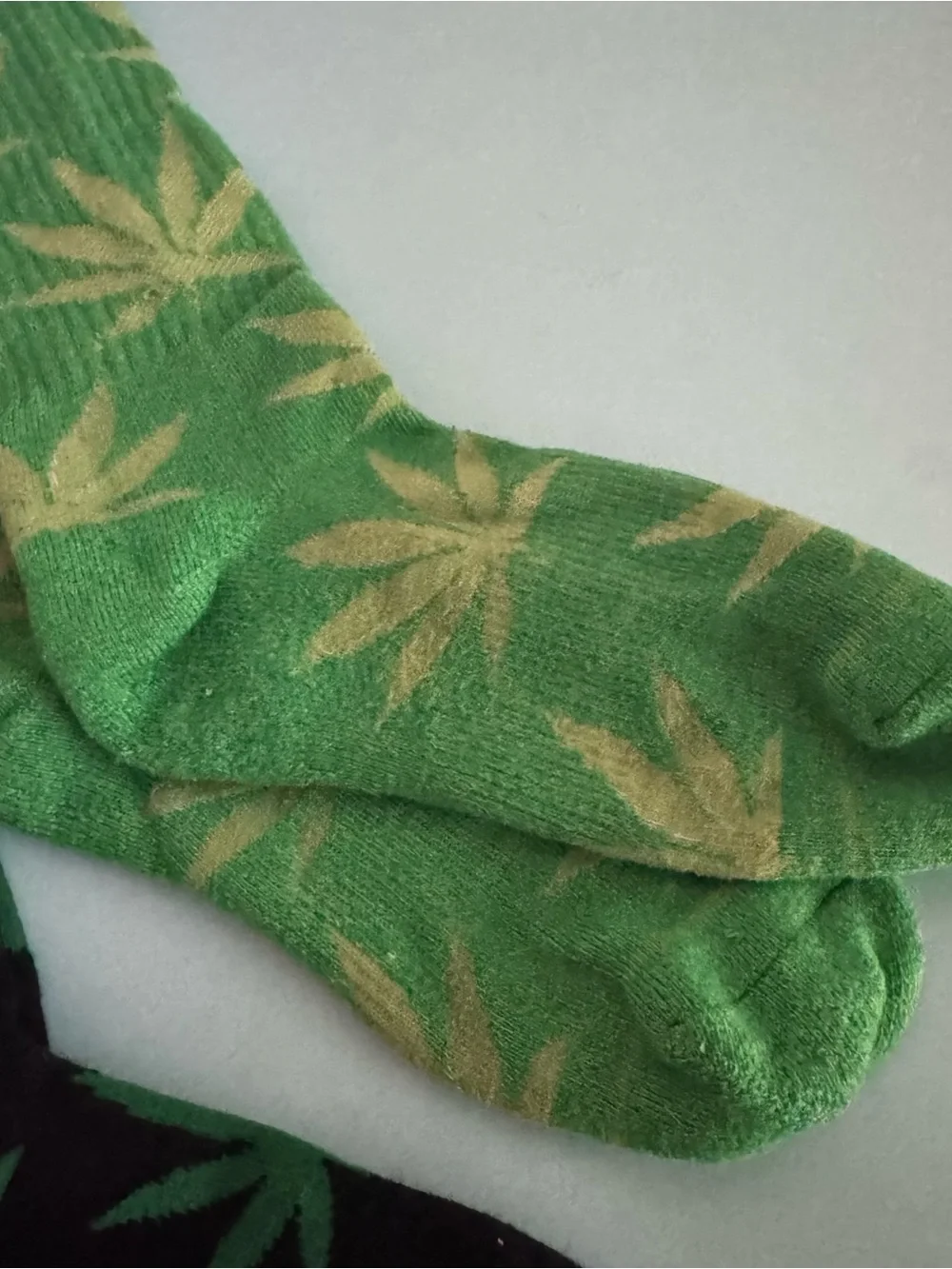 Black & Green Patterned Crew & Knee Socks - Leaf Flower Print 2 pair